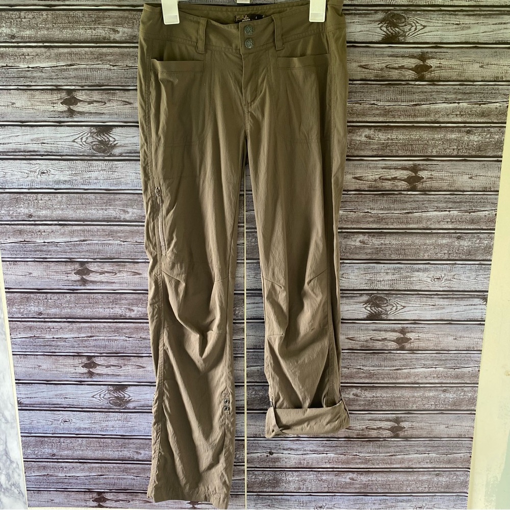 Prana Women's Convertible Pants Size 4 Taupe/Brown Pockets Logo‎ Drawstring